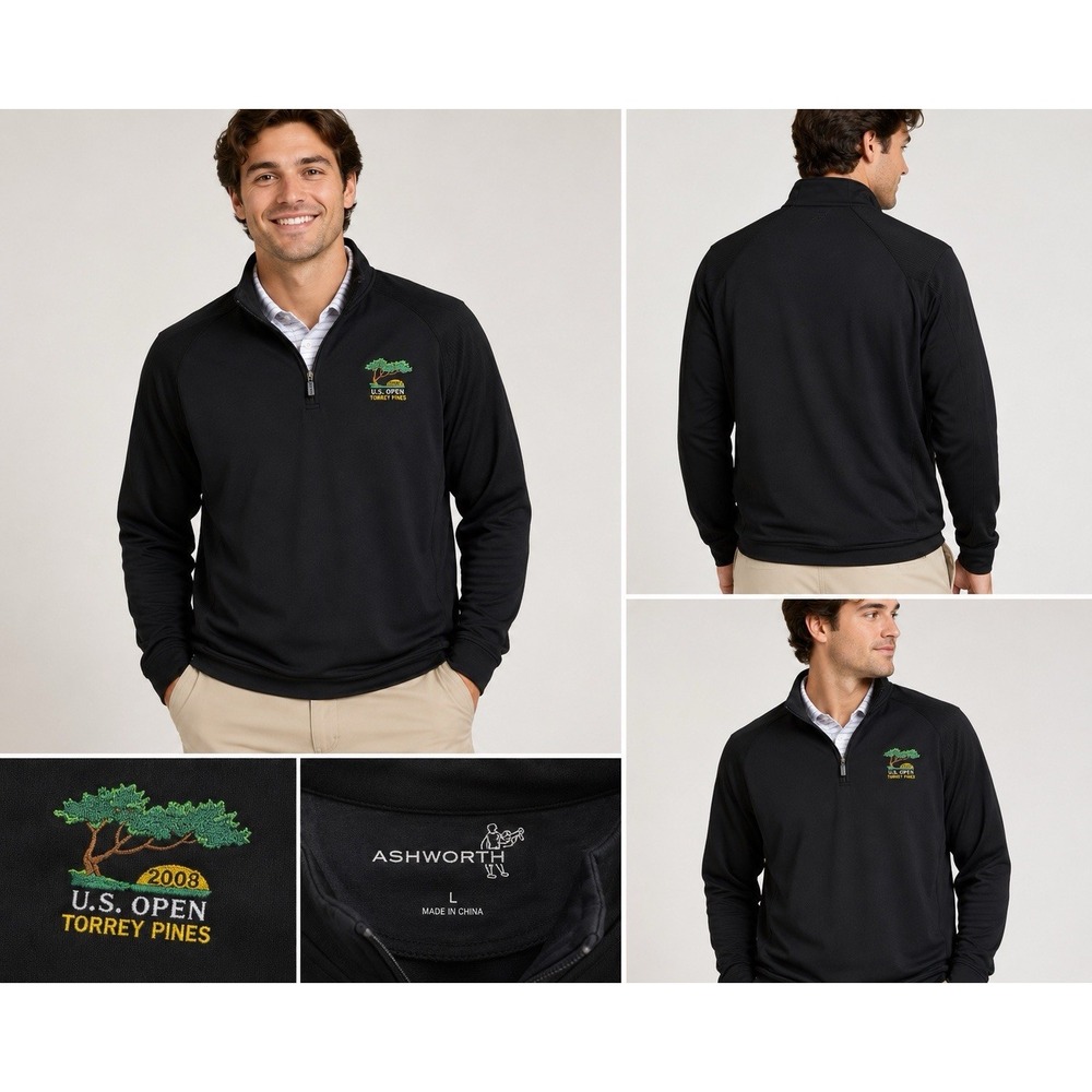 Ashworth 2008 U.S. Open Torrey Pines 1/4 Zip Golf Pullover Black Men's Large